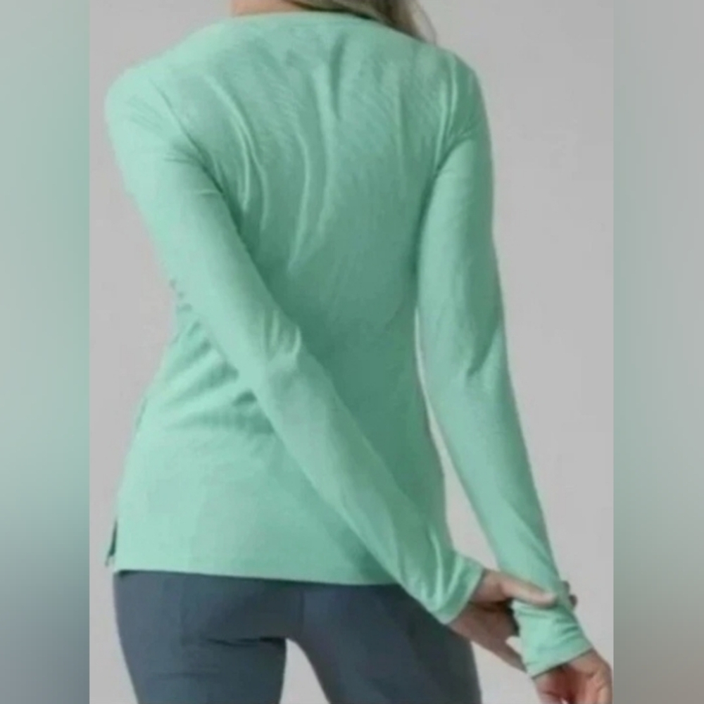 Athleta Uptempo Ribbed Henley Long Sleeve Shirt Mint Green V Neck L NWOT - Picture 8 of 8